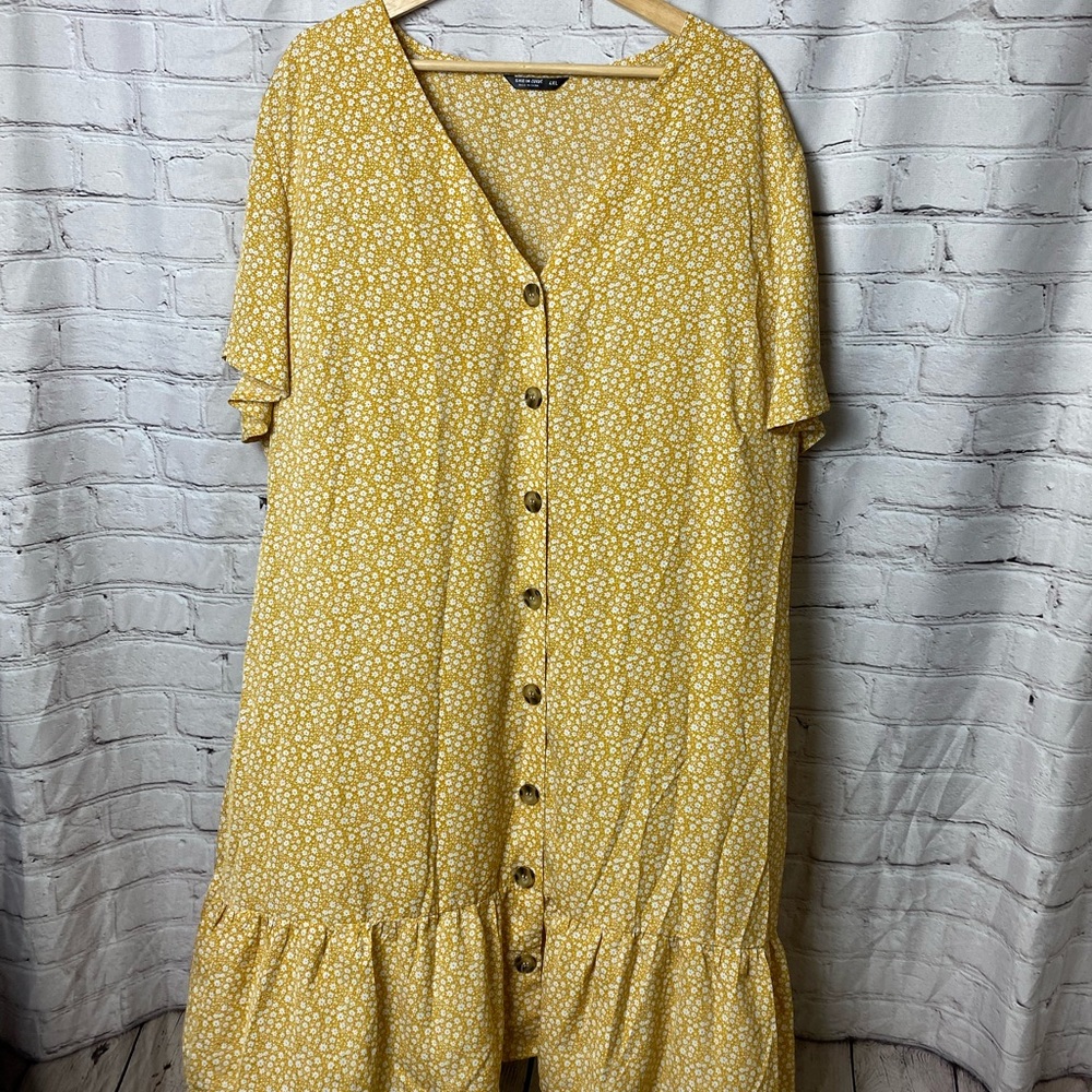 SheIn Curve Mustard Yellow Floral Button Dress • Size 2X (Shein 4)